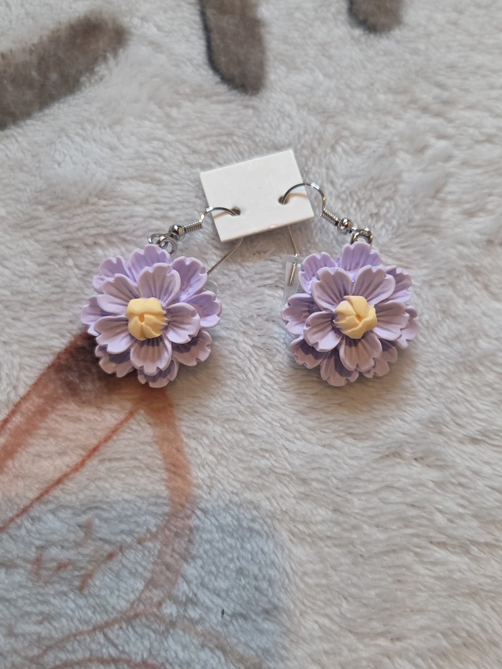 Handmade Lavender Flower Drop Earrings with Yellow Center
